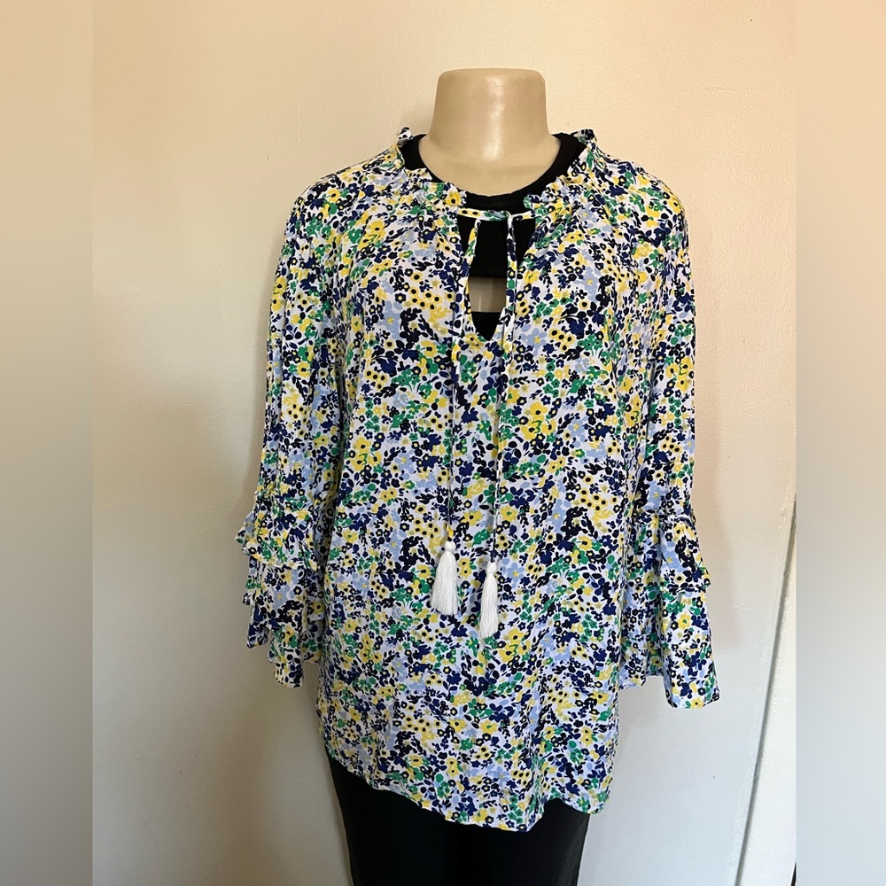 Crown & Ivy Floral Blouse with Tassel Accents